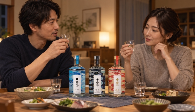 週末の夜に、二人で焼酎三銘柄の小さな飲み比べを楽しむ