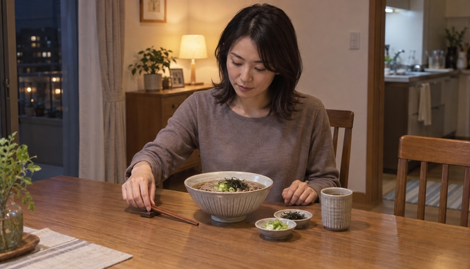 忙しい日の夕食を、茹でたてのそばで整える