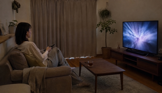 休日の昼、カーテンを閉めて「夜のようなおうち映画館」を楽しむ