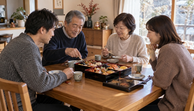 元日の朝は何も作らず、家族そろっておせちを開けるところから始める