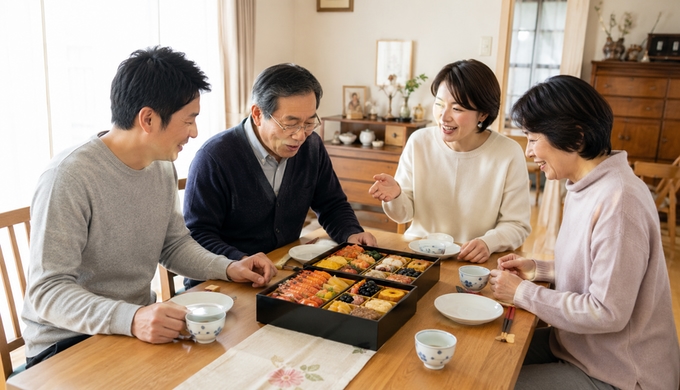 元日の朝は何も作らず、家族そろっておせちを開けるところから始める