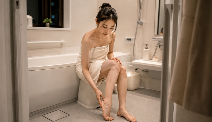 ひじ、ひざ、かかとを順番に触ってみる「ざらつき探し」のバスタイム