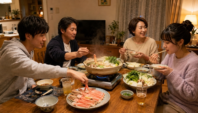 食べたい人から取っていく「カニしゃぶ」を、休日のゆっくりごはんにする