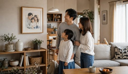 お気に入りの家族写真を、一枚の「わが家の肖像画」にして飾る