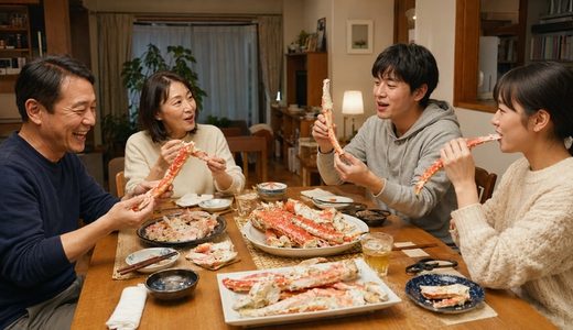 大きなたらば蟹を一本ずつ。今日は豪快に食べる日にしてみる