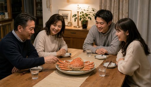 カニ一杯を囲んで、家族で少しずつ解体しながら食べてみる