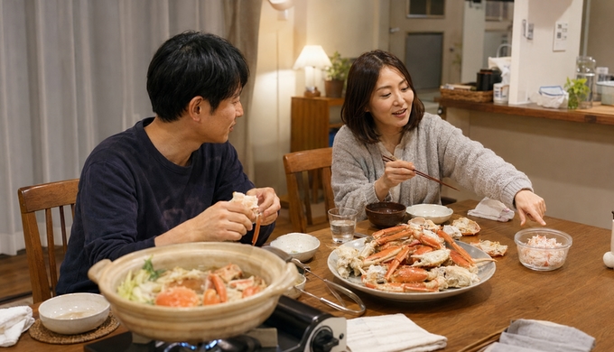 たっぷり用意したカニを、翌日は別の一皿に変えて二度楽しむ