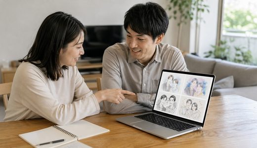 結婚式の準備で、ふたりの「似顔絵のテイスト」を一緒に決める