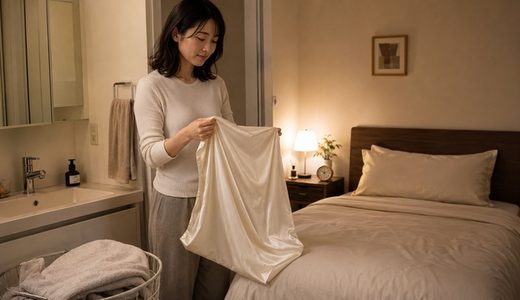 週末の夜、シルクの枕カバーを自分で手洗いして整える