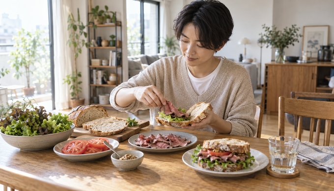 休日の昼は、ローストビーフを挟んで「家でちょっといいサンドイッチ」を作る