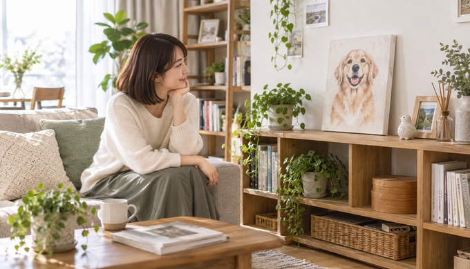 部屋の一角に「うちの子ギャラリー」をつくって、毎日眺められる場所にする