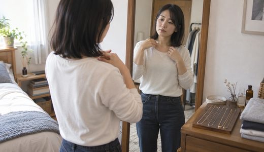 いつものトップスで試す、ネックレスの「ちょうどいい長さ」探し
