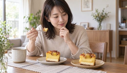 半解凍と全解凍、同じ蜜芋チーズケーキを二つの食感で食べ比べる