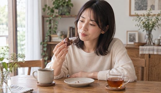 一粒の生チョコマカロンを、いつもの飲み物と少しずつ合わせてみる
