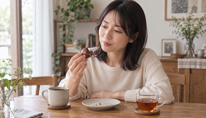 一粒の生チョコマカロンを、いつもの飲み物と少しずつ合わせてみる