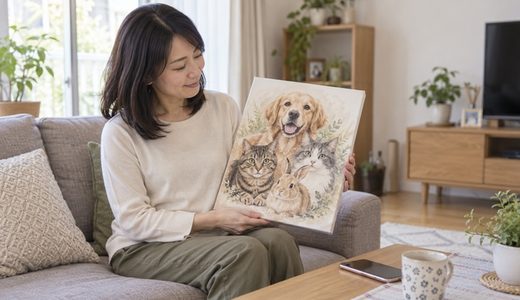 一緒に撮れなかったうちの子たちを、一枚のキャンバスで集合させる