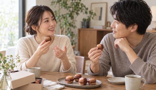 同じマカロンなのに、感じる味は少し違う。「どんな味？」を二人で比べてみる
