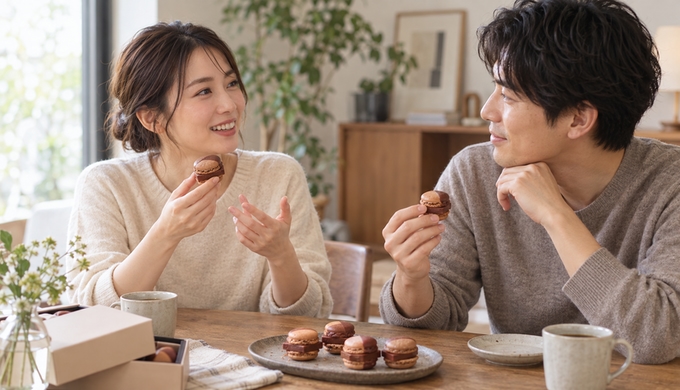 同じマカロンなのに、感じる味は少し違う。「どんな味？」を二人で比べてみる